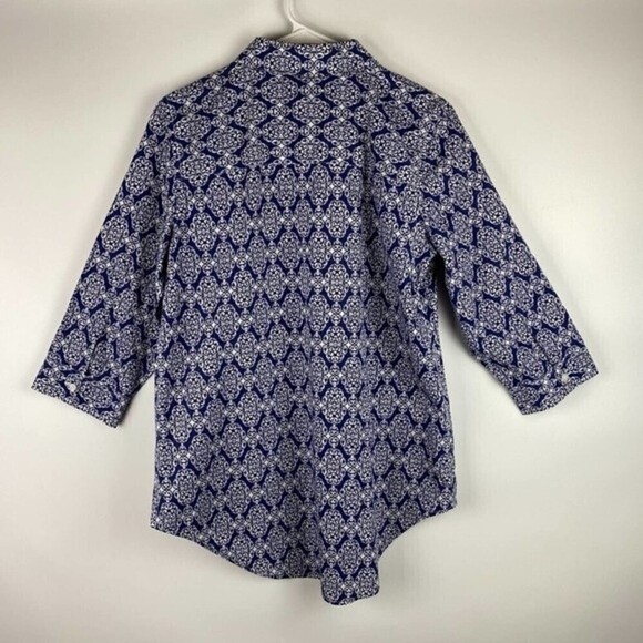 Chico's Button Up Shirt Womens White/Blue Size 0 paisley Ladies Shirt - Picture 2 of 10